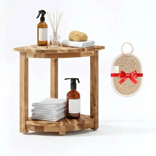 VICTORY RELAX Estante esquinero de madera de acacia para ducha interior, banco de ducha impermeable y reposapiés para afeitarse las piernas, asiento