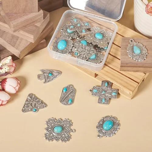 Miniatura 8 de 16 dijes de piedra turquesa de 8 estilos, estilo tibetano, vintage, bohemios, curativos, piedras preciosas colgantes grandes, joyería occidental