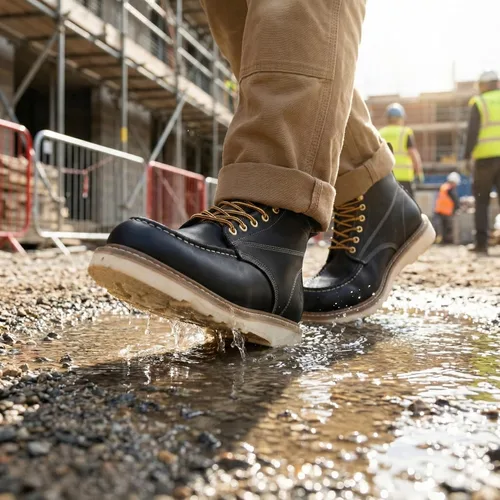 Miniatura 3 de SUREWAY GoodyearWelt, botas de trabajo de 6 pulgadas para hombre, suaves, con punta de acero, de cuero de grano completo, antideslizantes, EH Safety