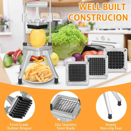 Miniatura 4 de Cortador comercial de verduras WICHEMI, cortador de frutas y verduras con 3 cuchillas, picador de cebolla comercial, picador de alimentos