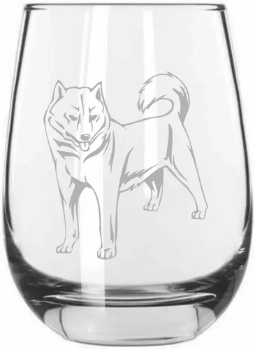 Miniatura 173 de Sakhalin Husky Dog - Copa de vino grabada personalizada de 15.25 onzas sin tallo