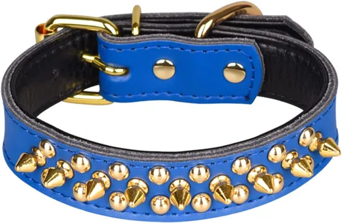 Miniatura 10 de Serijoars Collares ajustables de cuero genuino con tachuelas para mascotas pequeñas, medianas y grandes, Pit Bull, Bulldog, Pugs, Husky (M, morado)