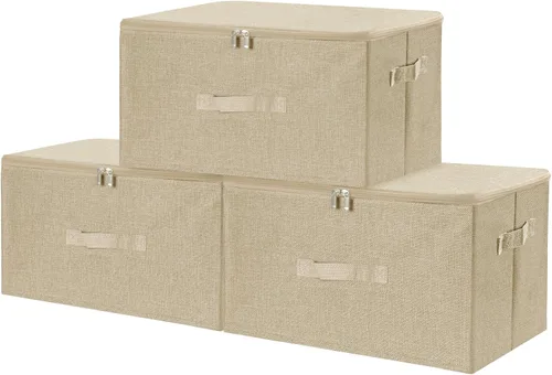 Miniatura 31 de ANMINY Contenedores de almacenamiento con tapas con cremallera, cajas de almacenamiento de tela con tapa de 36 cuartos de galón, cestas con asas