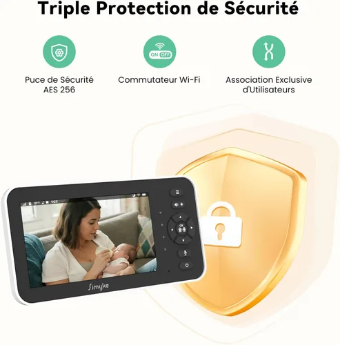 Miniatura 4 de Simyke Monitor de video para bebé con cámara y audio, pantalla de 5 pulgadas, 720P, sin WiFi o modo de aplicación gratuita, zoom panorámico