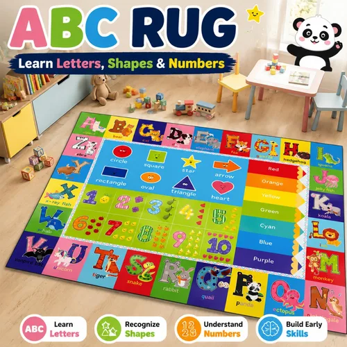 Miniatura 4 de Alfombra ABC, alfombra para niños para sala de juegos, alfombra de juego para piso de aula para niños, alfombras preescolares con ABC, números