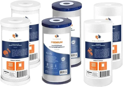 Miniatura 16 de Aquaboon Cartrige de reducción de cloro de 5 micrones, 10 x 4.5 de carbono, y 2 filtros de agua de reducción de sedimentos, repuesto para filtro