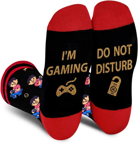 Miniatura 124 de AGRIMONY Calcetines divertidos con texto en inglés «Do Not Disturb Gaming» para hombres, mujeres, adolescentes, niños, Pascua, padres, cumpleaños