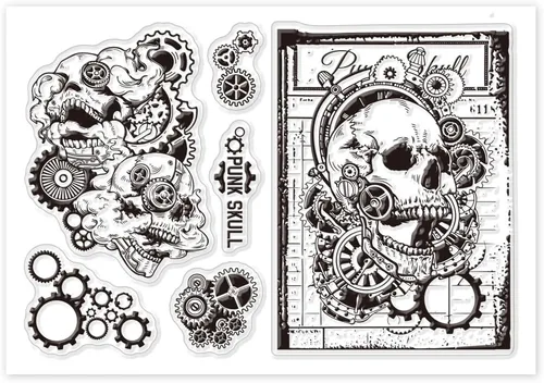 Miniatura 8 de GLOBLELAND Sellos transparentes de esqueleto para bricolaje, álbumes de recortes, sellos de silicona Steampunk, sello transparente para hacer