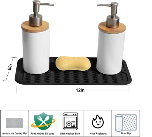 Miniatura 2 de ZLR 2 bandejas de silicona para fregadero (6 x 12 pulgadas/6.024 x 12.008 in) - Soporte estrecho para esponja para encimera de cocina - Tapete Negro