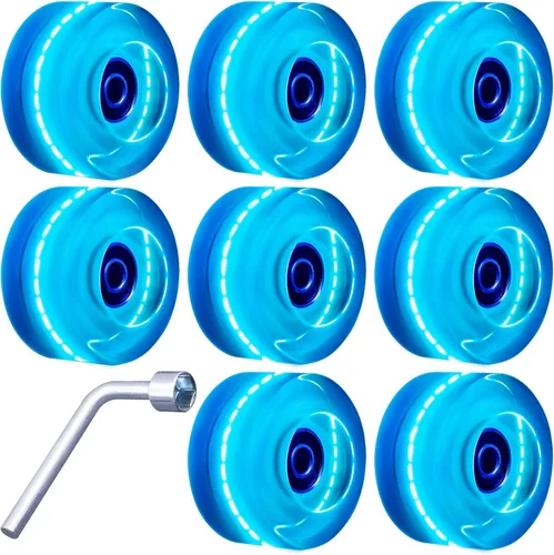 Tanzfrosch Paquete de 8 Ruedas de Patines con Rodamientos Instalados Ruedas Cuádruples con Luz para Patinaje de Doble Fila y Monopatín 82A Azul