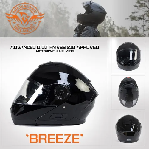 Miniatura 7 de Milwaukee Helmets MPH9815DOT Breeze - Casco modular de motocicleta avanzado negro brillante con visera desplegable