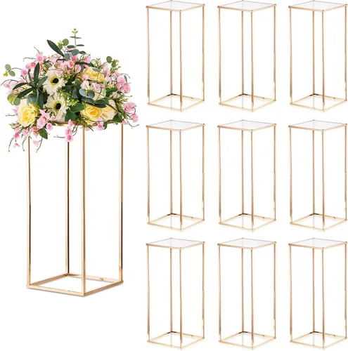 Miniatura 12 de Sziqiqi Centros de mesa de boda para mesas, soporte de flores de metal alto, decoración para bodas, fiestas, jarrones geométricos dorados