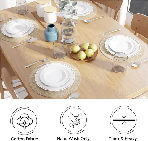 Miniatura 4 de Encasa XO Juego de 6 manteles individuales de comedor, manteles individuales de algodón, 13 pulgadas de diámetro, color beige, cargadores hechos a
