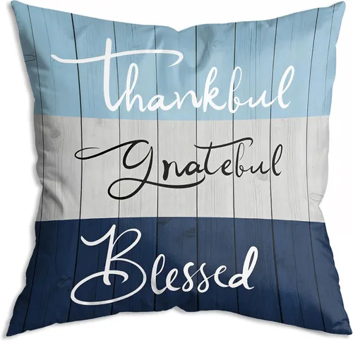 Thankful Grateful Blessed Sunflower Farmhouse Throw Pillow Cover 18x18,Thankful Grateful Blessed Gifts for Women,Farmhouse Gifts Decor