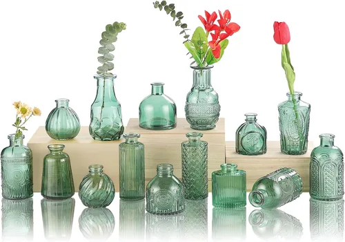 Miniatura 28 de Jarrones de Vidrio para Capullos en Juego a Granel de 30 Piezas, Pequeños Jarrones de Vidrio para Flores como Centros de Mesa de Boda para Mesas