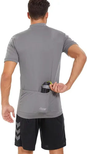 Miniatura 5 de bpbtti - Camiseta de ciclismo de manga corta para hombre, camiseta de ciclismo MTB con media cremallera frontal y 3 bolsillos posteriores