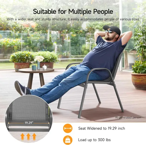 Miniatura 5 de ONBRILL Juego de 4 sillas de patio, sillas de comedor apilables de fácil montaje con asiento ancho y marco de metal resistente, sillas de textileno