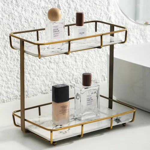 Miniatura 9 de Organizador de baño, organizador de perfumes, organizador de maquillaje, estante de almacenamiento de cosméticos, bandeja de tocador de acero 2
