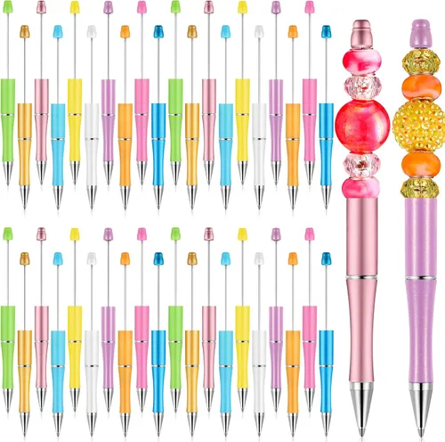 Miniatura 8 de Crtiin Kit de 100 piezas de bolígrafos con cuentas para bricolaje, kit a granel, 50 bolígrafos de bola con vástago, tinta negra, bolígrafos