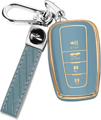 Miniatura 15 de QBUC para Toyota Funda para Llavero con Llavero Adecuada para RAV4 Camry Avalon C-HR Corolla GT86 Estuche de Llavero de TPU Premium (Estilo 1-Azul)