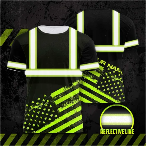 Miniatura 2 de Camisa de alta visibilidad con bandera de Estados Unidos de color para hombres y mujeres, con nombre personalizado, camisa de seguridad reflectante