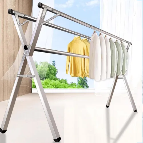 Miniatura 2 de HUHJYUGE Estante de secado de ropa de acero inoxidable, Estante de secado portátil, Perchero portátil plegable, Longitud ajustable ahorra espacio