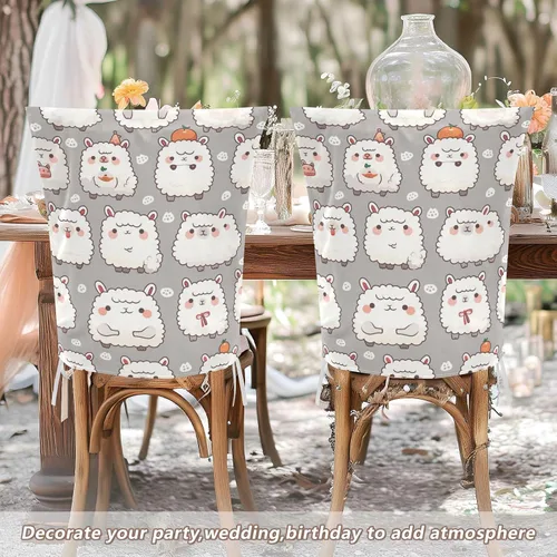 Miniatura 5 de Chairs Slipcovers Anti-Dust for Party Set of 2 Chair Covers with Bottom Straps cubre sillas para comedor Decor Cute Cartoon Alpaca Dark Grey Kids
