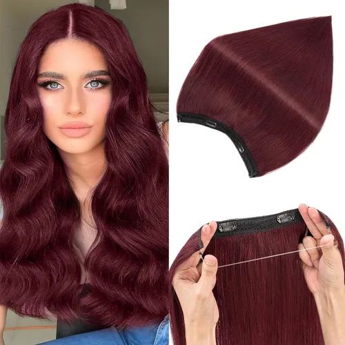 Miniatura 36 de Extensiones de cabello en aureola de cabello humano real, Extensión de cabello Halo 100% cabello humano, Extensiones de cabello con alambre, Lacio