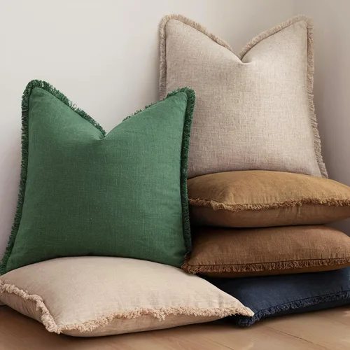 Miniatura 6 de Foindtower Fundas de almohada decorativas de lino con flecos, acogedora funda de cojín bohemia estilo farmhouse con borlas, funda de almohada