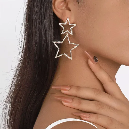 Miniatura 3 de Rhinestone Big Star Dangle Earrings for Women Girls Hypoallergenic Crystal Long Tassel Stars Charms Drop Dangling Stud Fashion Lightweight Festival