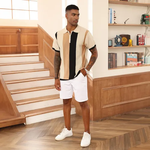 Miniatura 2 de Camisas polo de moda para hombre, camisas de punto vintage a rayas, camisas de golf casuales ajustadas