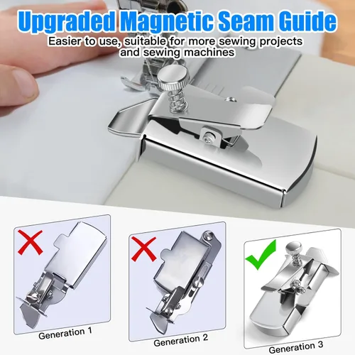 Miniatura 2 de TOOVREN Guía de costura magnética mejorada para máquina de coser, guía de costura magnética con clip, guía universal de costura, guía de dobladillo