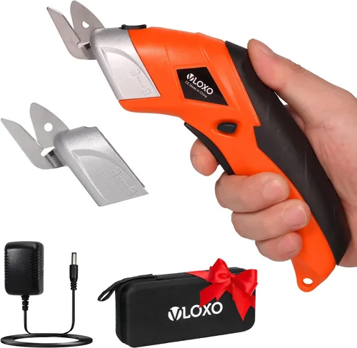 Miniatura 9 de VLOXO Tijeras eléctricas, cortador de cartón inalámbrico, tijeras de tela eléctrica, mini cortador de caja con cuchillas, multiherramienta Amarillo