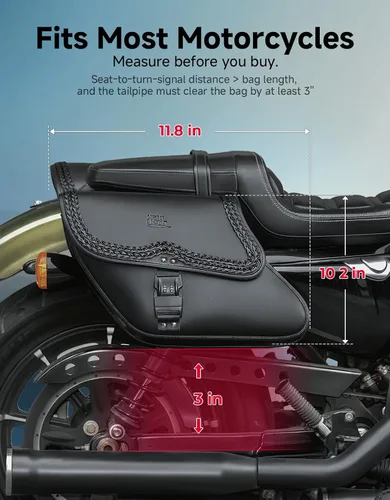Miniatura 3 de KEMIMOTO Alforjas para motocicleta, bolsa lateral de cuero sintético con cerradura, 28L, bolsas inclinadas con doble correa impermeable y tachuelas