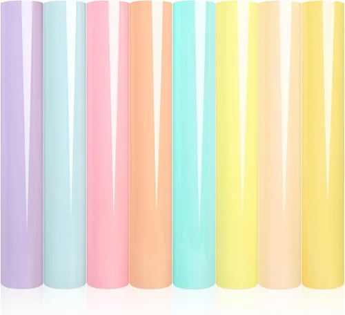 WRAPXPERT Paquete de vinilo de transferencia de calor boho pastel para planchar de 12 x 10 pulgadas, 8 colores pastel surtidos HTV para camisetas,