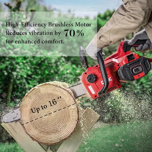 Miniatura 4 de DCK Motosierra inalámbrica de 58 V, motosierra eléctrica sin escobillas, motosierra alimentada por batería de 16 pulgadas con batería de 4.0 Ah