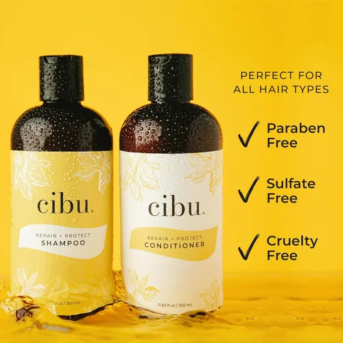 Miniatura 3 de CIBU Repair + Protect - Juego de champú y acondicionador - Seguro para cabello teñido sin parabenos y sin sulfato para mujeres, restaura el cabello