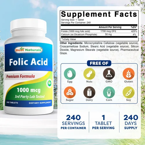Miniatura 2 de Best Naturals Ácido fólico 1000 mcg (vitamina B9), 240 tabletas (1000 mcg (paquete de 3))