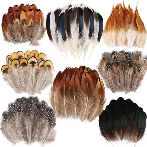 Miniatura 18 de THARAHT 24 plumas naturales manchadas de 4 estilos de plumas de ave de Guinea de 6 a 8 pulgadas a granel para manualidades, ropa, joyería