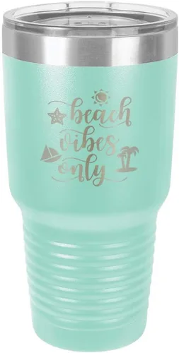 Miniatura 22 de BEACH VIBES ONLY - Vaso negro de 30 onzas con popote y tapa superior deslizante, taza de viaje de acero inoxidable, en comparación con Yeti Rambler