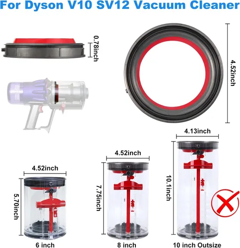 Miniatura 2 de Anillo de sellado fijo en la parte superior del contenedor de polvo para aspiradora Dyson V10 SV12, piezas de repuesto para cubo de polvo y taza