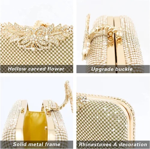 Miniatura 4 de Bolso de noche para mujer, bolso de cristal con diamantes de imitación y monederos de mano para mujer, elegante bolsa de noche formal, fiesta