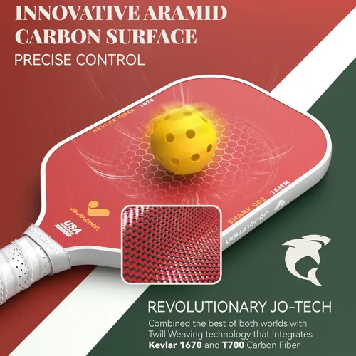 Miniatura 2 de JOJOLEMON Paletas de pickleball, pala de fibra de carbono con un núcleo de polímero Shark Power de 0.63 pulgadas, las raquetas de pickleball Rojo