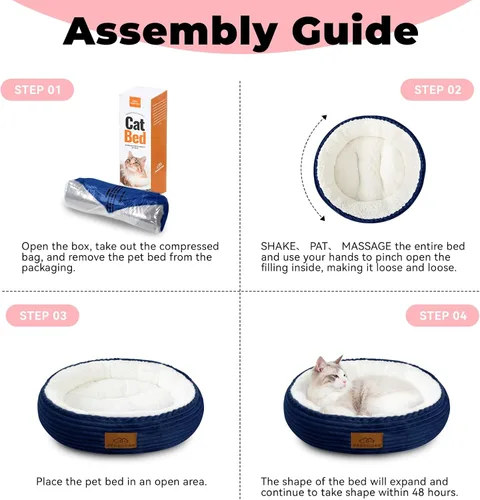 Miniatura 6 de Zerbuger Camas lavables de 20 pulgadas para gatos de interior, cama redonda en forma de dona para mascotas, para gatos, perros pequeños, cachorros