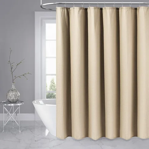 Miniatura 6 de Dynamene Cortina de ducha de tela beige – Cortinas de ducha de tela resistente con textura de gofre para baño, 256 GSM, juego de cortina de baño