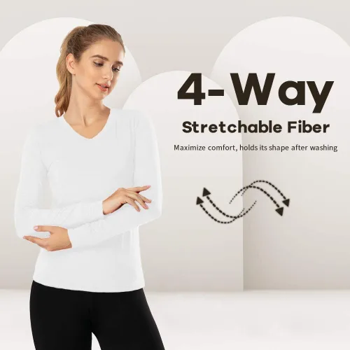 Miniatura 54 de MANCYFIT Tops térmicos para mujer, camisa con forro polar, manga larga, capa base, cuello en V