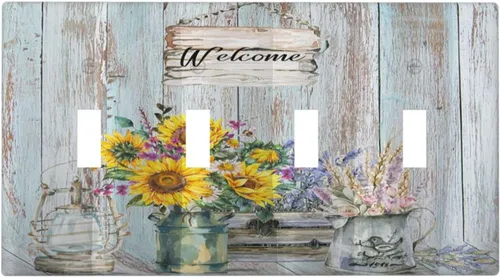 Miniatura 16 de Cubierta de interruptor de luz de 3 cuadrillas con diseño de flores azules púrpuras, cubierta de placa de pared de triple palanca, arbustos florales