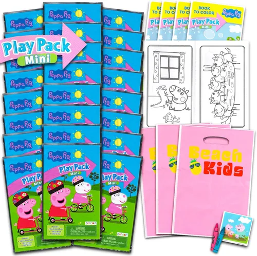 Peppa Pig Paquete de 24 mini recuerdos de fiesta, paquete Grab n Go Play con páginas para colorear, calcomanías y más (suministros para fiesta de