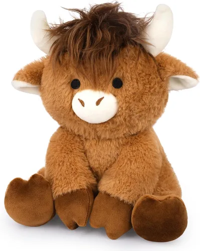 Highland Cow - Animal de peluche esponjoso de 8 pulgadas con pelo elegante, juguete suave de peluche Kawaii abrazable de vaca para niños, niños