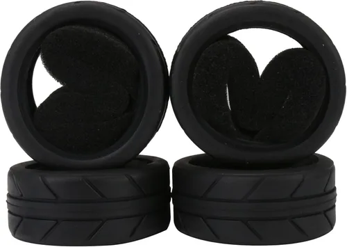 Neumático de goma con patrón de flechas RC 1:10 de 2.56 pulgadas de diámetro exterior negro para coche de carreras de carretera, paquete de 4